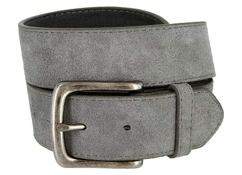 Belts.com Men's Belt Rounded Edge Heel Bar Buckle Casual Jean Suede Leather Belt 1 1/2" Wide (Gray, 34) - Image 1